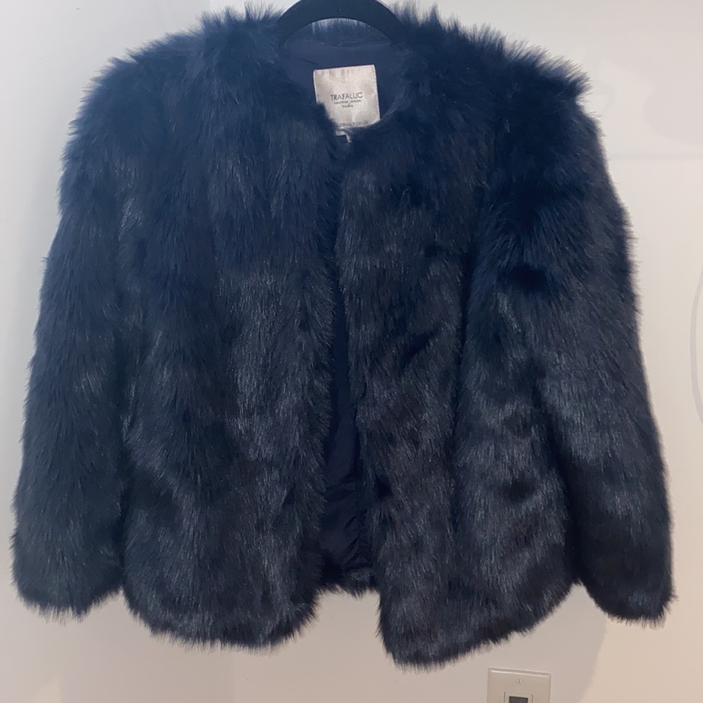 ZARA Trafaluc faux fur jacket short fur midnight blue Size S - Picture 3 of 15